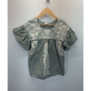 Layerz Mexican Blouse Womens Floral Embroidery Gingham Boho Peasant Sz S Travel